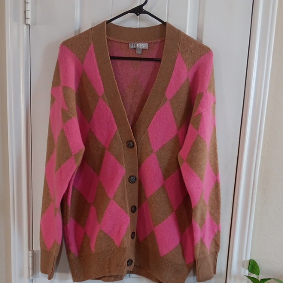 J. Crew Sweaters - J. Crew Pink and Brown Argyle Cardigan